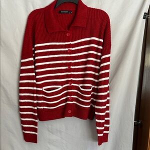 Red and White Striped Cardigan